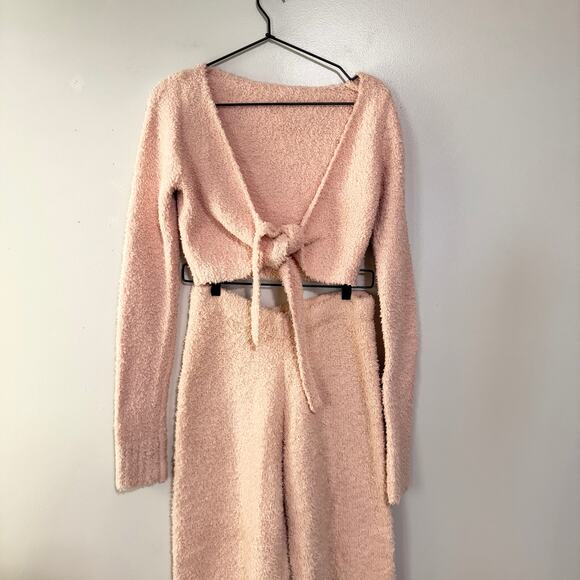 SKIMS Cozy Knit Wrap Top & Jogger Rose Pink Long Sleeve Cropped  Soft Lounge S/M - Picture 3 of 14